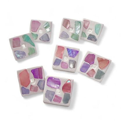 Handmade Inlaid Shell Square Post Earrings in Pastel