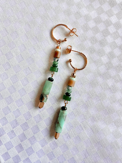 jade jasper glass and stone beaded dangles handmade earrings