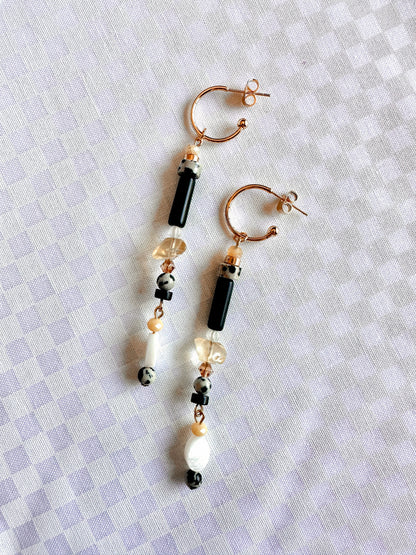Dalmatian jasper and citrine glass and stone beaded dangles handmade earrings