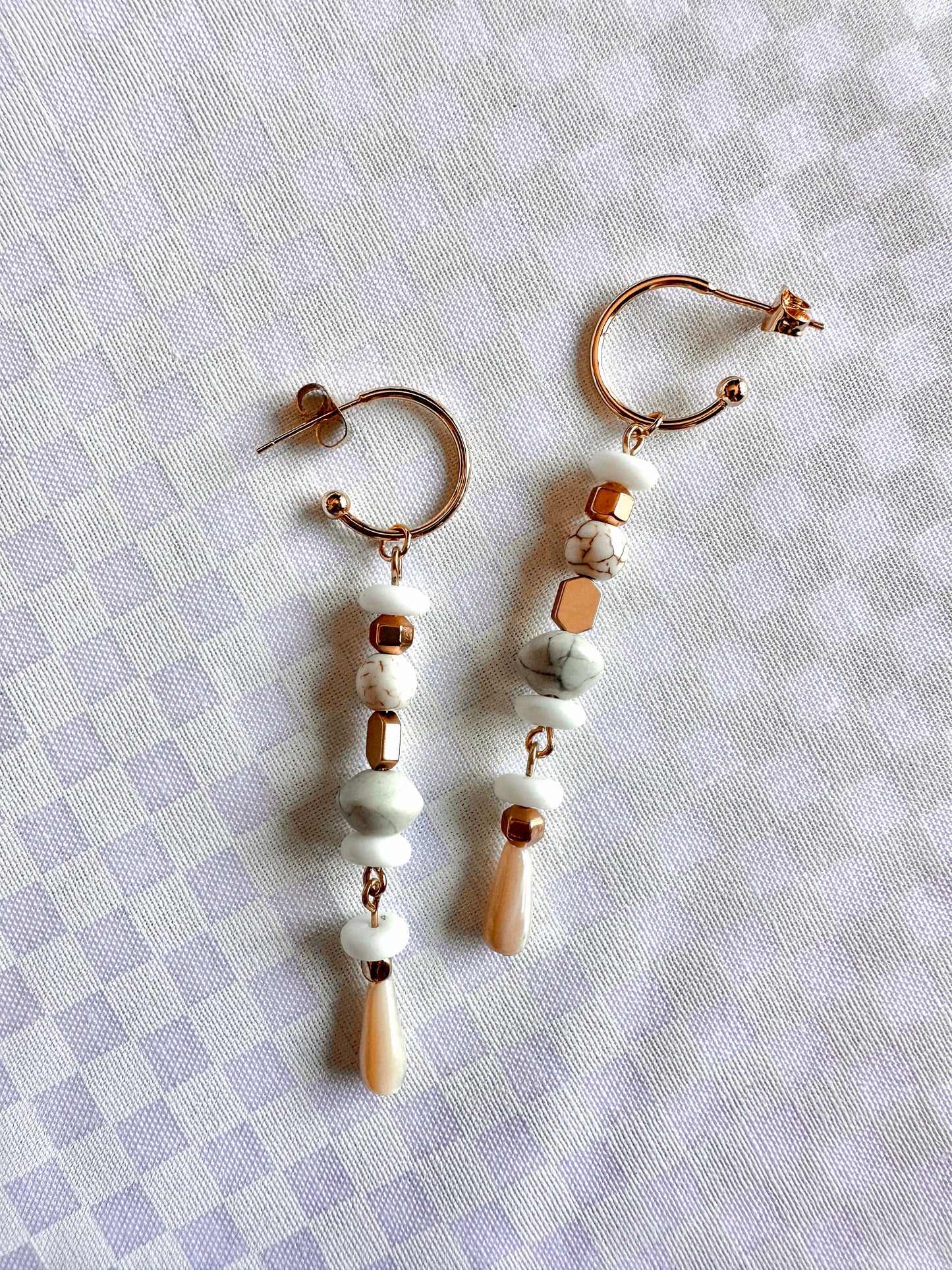 white turquoise glass and stone beaded dangles handmade earrings
