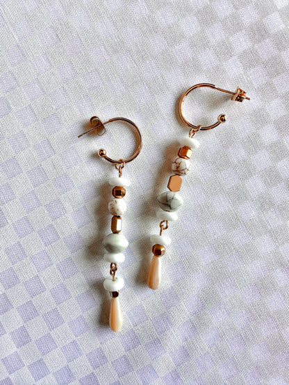 white turquoise glass and stone beaded dangles handmade earrings
