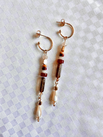 copper glass and stone beaded dangles handmade earrings