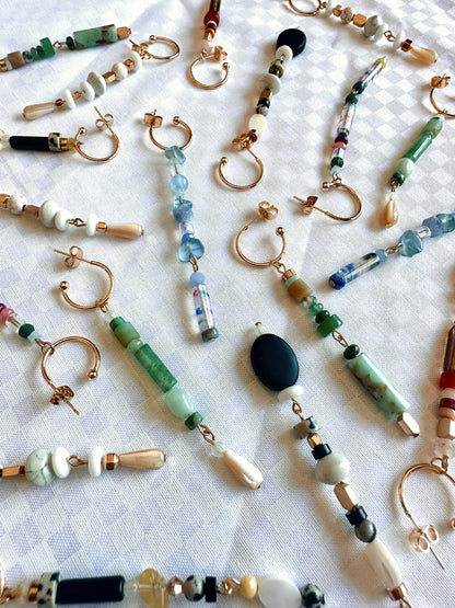 many glass and stone beaded dangles handmade earrings