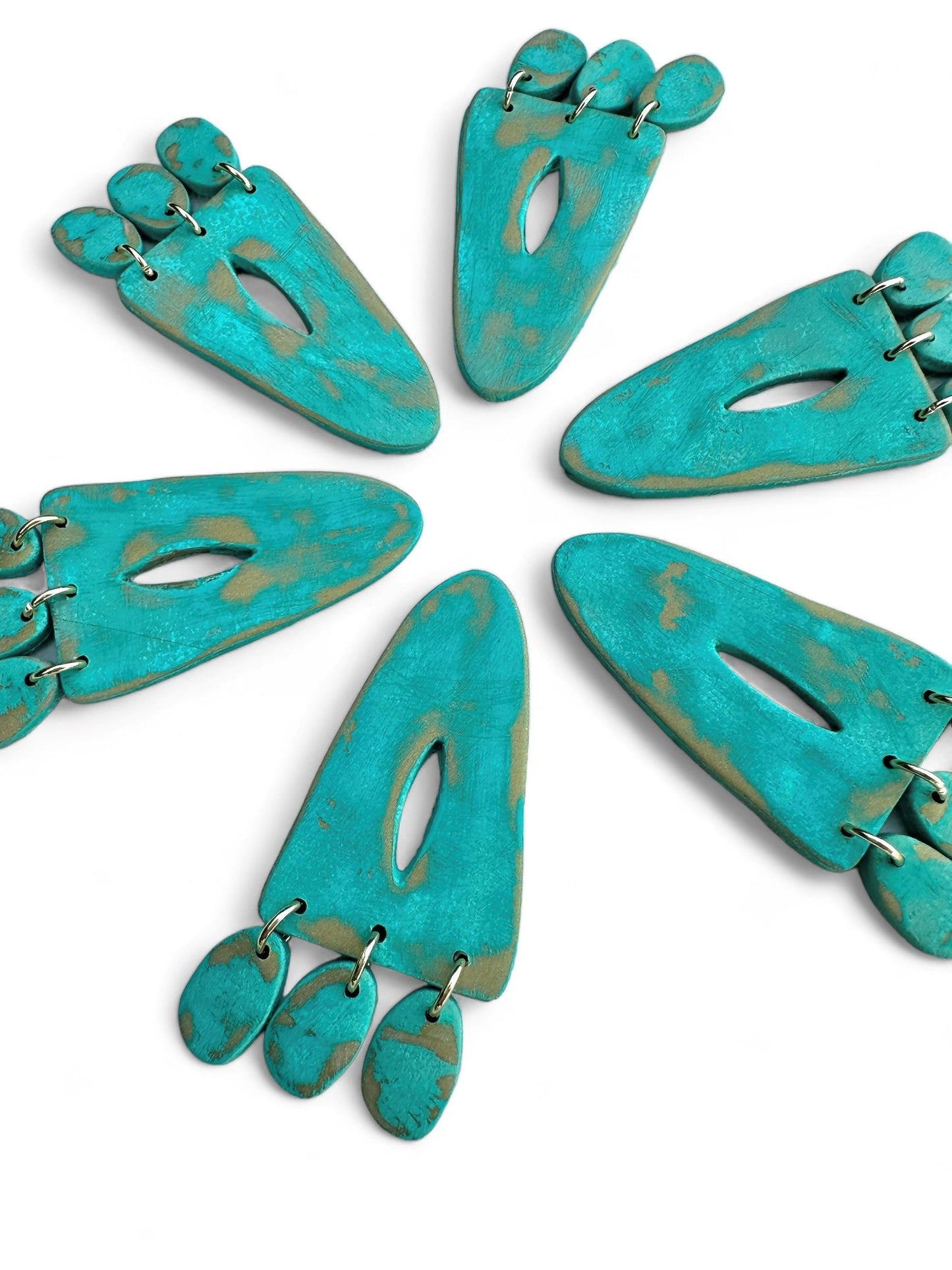 Abstract Handmade Triangle Polymer Clay Post Earrings in Faux Patina