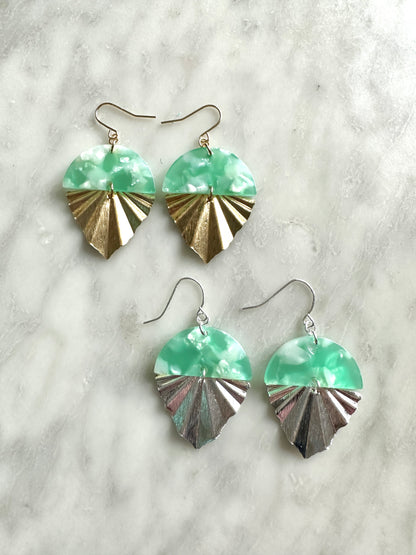 mint and gold daphne deco handmade earrings